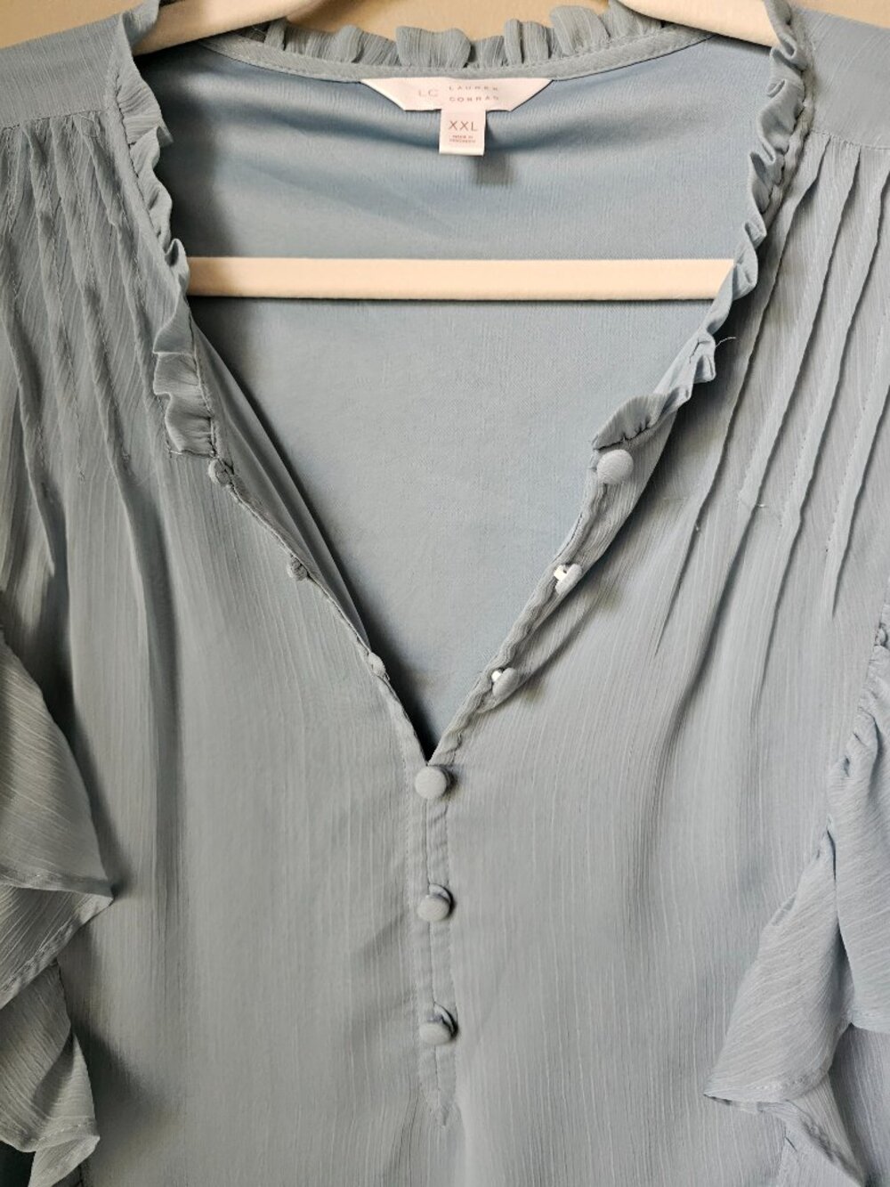 Light Blue Ruffle Cap-Sleeve Blouse - Picture 4 of 8